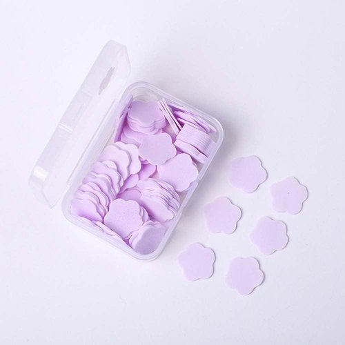 YSSZAM 100Pcs Purple Mini Portable Travel Soap Paper Sheets,Flower Shape Disposable Paper Soap Flakes, Hand Wash Cleaning Washing Hand Toiletry Paper Soap Sheets Foot & Hand Care
