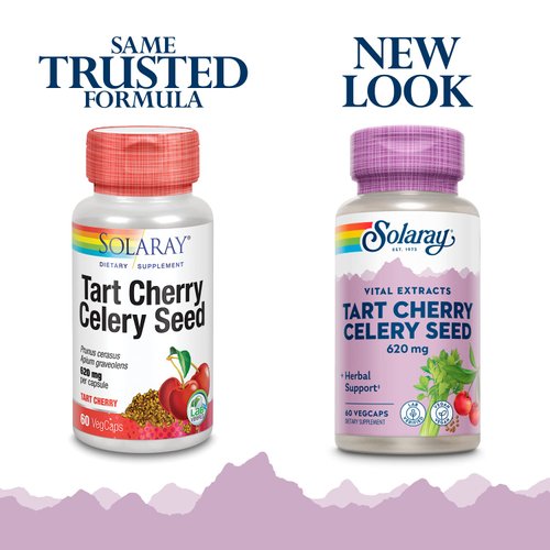 SOLARAY Tart Cherry & Celery Seed | Healthy Uric Acid Levels, Joint, Muscle Recovery & Sleep Support | 60 VegCaps