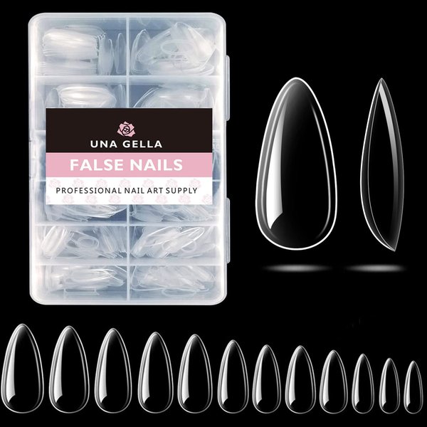 UNA GELLA Medium Almond Gel x Nail Tips, 504PCS Clear Fake Nails Tips Almond Shape Full Cover - Short Almond Acrylic Gel Nail Extension For Diy home Salon 12 Sizes