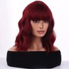 WTHCOS Wine Red Wig Short Bob Wig Short Curly Wavy Wig With Bangs for Women Burgundy Wig Heat Resistant Synthetic Hair Wigs for Daily Use Cosplay Wig With Wig Cap