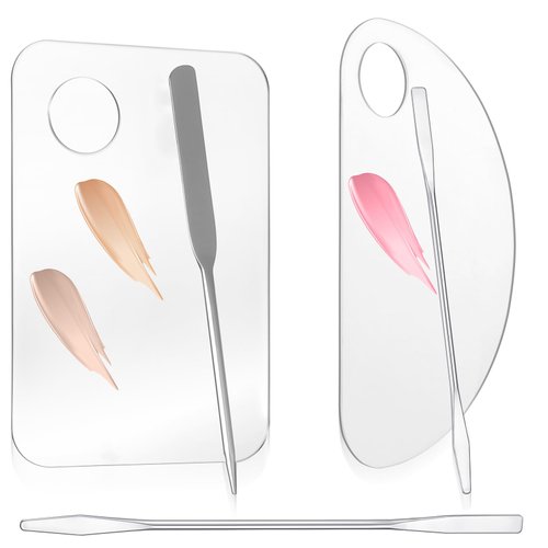 Acrylic Makeup Mixing Palette With Makeup Spatula 2 Size Clear Cosmetic Makeup Palette，Makeup Artist Must Haves Foundation Palette And Foundation Spatula