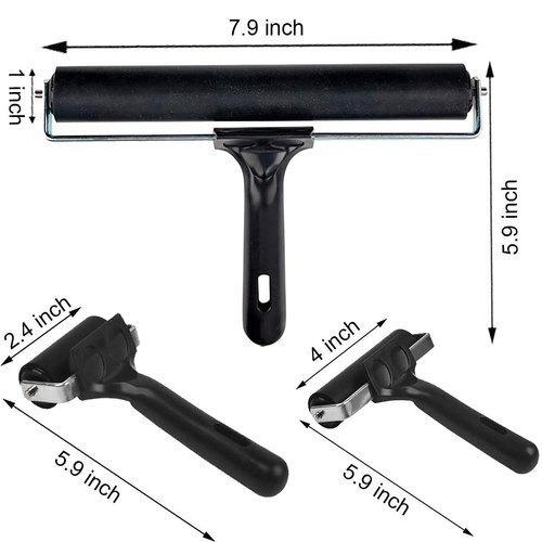 3 Pack Printmaking Brayers - Premium Brayer Rollers for Crafting, Hard Rubber Roller Brayers, Vinyl Roller Ink Paint Brush for Wallpapers Stamping Gluing Application (2.4’’, 4’’, 7.9’’) (Black)