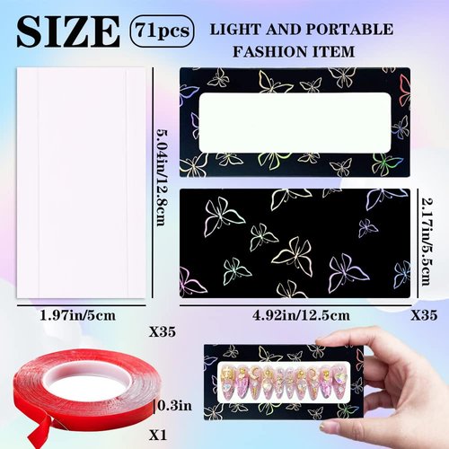 35 Pcs Empty Press on Nails Packaging Box Set 35 Pcs White Background Papers and 1 Double Sided Tape, Empty Nail Package Box Set for Press on Nail Business (Black)