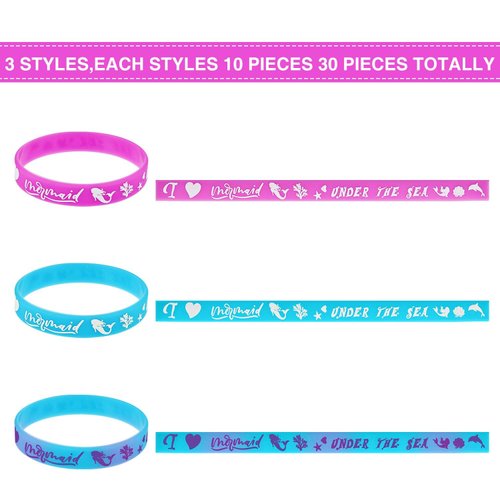 Gejoy 30 Pieces Mermaid Silicone Wristband Bracelet Under The Sea Parties Wristband Birthday Party Favors Mermaid Under The Sea Party Supplies