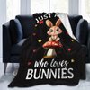 Cute Rabbit Blanket Just A Girl Loves Bunnies Throw Blankets for Girls Women Funny Mushroom Fleece Cozy Flannel Warm Soft Fuzzy Plush Stuffed Animal for Sofa Bed Decor Gifts for Kids Adults 50"x40"