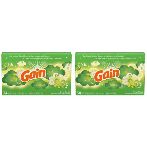Gain Dryer Sheets - Original - 34 Sheets Per Box - Pack of 2 Boxes