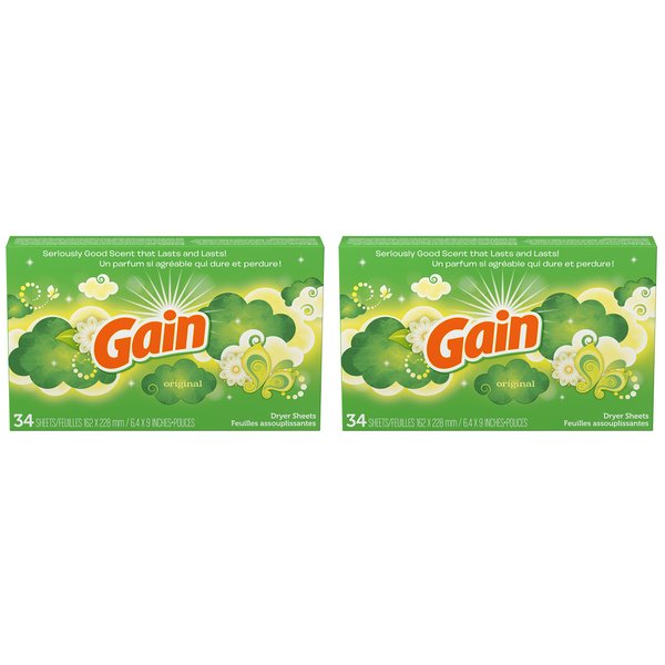 Gain Dryer Sheets - Original - 34 Sheets Per Box - Pack of 2 Boxes
