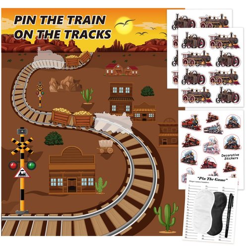 Train Party Games Supplies, Pin The Choo Choo on The Track Funny Game for Chugga Chugga Two Two T...