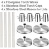 Mason Jar Tabletop Torch Kits,4 Pack Longlife Fiberglass Wicks,Stainless Steel Mason Jar Lids Caps Included,Outdoor Deck Oil Lamp Torch