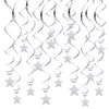 BEISHIDA Silver Star Hanging Swirl Decorations,Hanging Silver Party Supplies for Graduation Wedding Baby Shower Decorations, Pack of 15