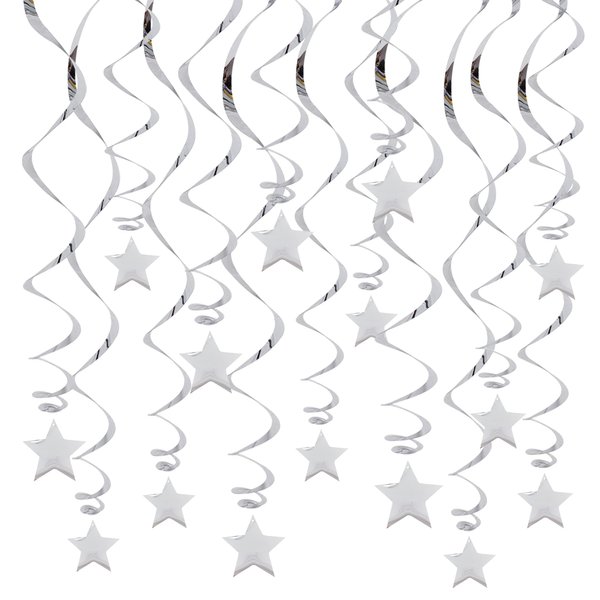 BEISHIDA Silver Star Hanging Swirl Decorations,Hanging Silver Party Supplies for Graduation Wedding Baby Shower Decorations, Pack of 15