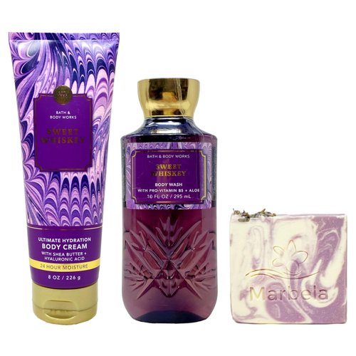 Bath & Body Works Sweet Whiskey Body Cream and Body Wash Bundle with a Lavender Dream Bar Soap - Full Size