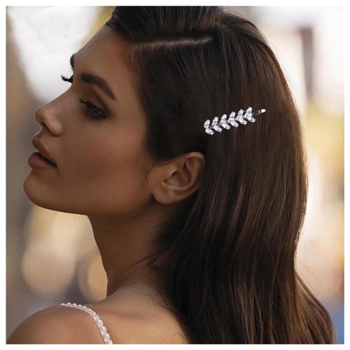 Allereyae Crystal Wedding Hairpins Rhinestone Hair Pins Barrette Silver CZ Leaf Bling Bridal Headpieces Decorative Head Clip Headwear Bridal Hair Accessories for Women