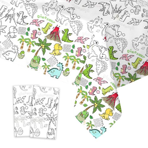 Avezano 2 Pack Dinosaur Coloring Tablecloth for Kids Giant Dinosaur World Disposable Coloring Pos...