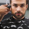 Hair Cutting Cape For Professional Barbers, Salons, and At Home Stylists Black with Gray Mustache With Adjustable Neck Hair Stylist and Barber Accessories for Men