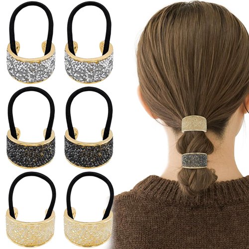 6 Pcs Sparkly Rhinestone Hair Ties Crystal Ponytail Holder Elastics Scrunchies Fancy Bling Hair B...