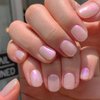 GLAMERMAID Chrome Glazed Press on Nails Extra Short Sqaure, Nude Milk White Handmade Gel Fake Nails Short Squoval, Donut Glossy Glue on False Nails Kits for Women, Glitter Wedding Round Stick on Nails