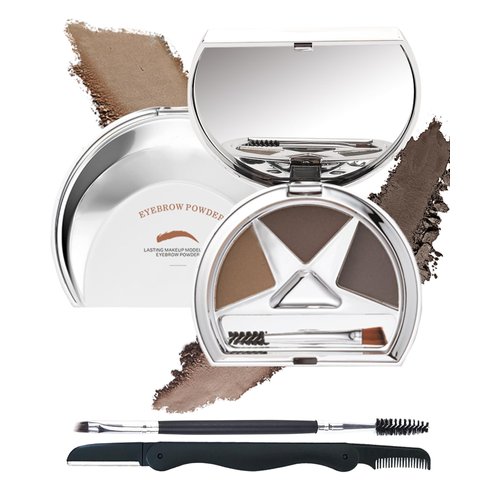 Eyebrow Powder Kit-3 Colors Longlasting Waterproof Eye Brow Powder Palette,Tinted Brow Powder Medium Dark Grey Brown Brow Filler, Christmas Makeup Gift for Women Girl, With Brow Tool-Set 02