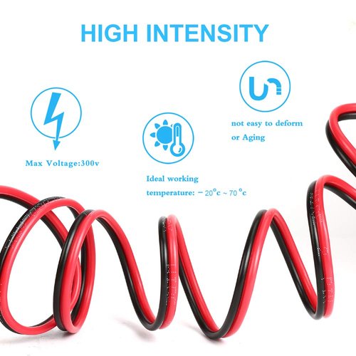 TYUMEN 40FT 18 Gauge 2pin 2 Color Red Black Cable Hookup Electrical LED Strips Extension Wire 12V/24V DC Cable, 18AWG Flexible Wire Extension Cord for Ribbon Lamp Tape Lighting