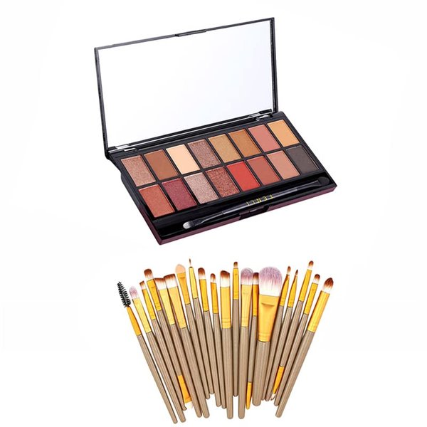 RUIGPRO Pro 16 Shades Eyeshadow Palette + 20 pcs Makeup Brushes Set High Pigmented Naked Nudes Shimmer Matte Metallic Smokey Eye Shadow Soft Synthetic Powder Cream Blending Brush Neutral Pallet