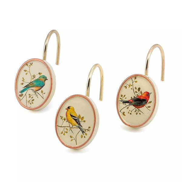 Avanti Linens - Shower Curtain Hooks, Nature Inspired Bathroom Decor, Set of 12 (Gilded Birds Collection)