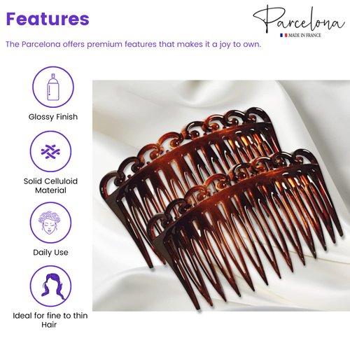 Parcelona French Swirl Set of 2 Celluloid Acetate Brown Tortoise Shell Side Hair Combs