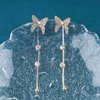 Sttiafay Vintage Crystal Butterfly Drop Earrings Long Rhinestone Chain Tassel Earrings Gold Butterfly Cz Chain Earrings Pearl Butterfly Stud Earrings Jewelry for Women