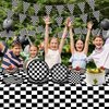 123 Pcs Black and White Checkered Racing Party Decorations Car Party Tableware Set Race Themed Party Plates Banner Tablecloth Car Sports Napkins Forks Hanging Swirls Checkered Birthday Party Supplies