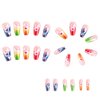 ANDGING Coffin Press on Nails Medium Long Colorful Neon Fake Nails with Glitter Gold Red Floral Design Acrylic Glue on Nails for Wedding Birthday False Nails 24Pcs Women Stick on Nail with Glue QL8IP