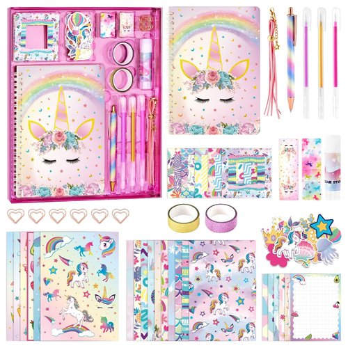 DIY Journal Kit for Girls - 66 Pcs Kids Unicorn Diary Set Girls Stationery Set Scrapbook Diary Journaling Art Crafts Set Unicorn Gift Kit School Supplies Birthday Gift for Girls Ages 8 9 10 11 12 Year Old