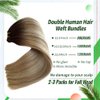 Sew in Hair Extensions Real Human Hair Brown with Medium Blonde Highlighted Remy Human Hair Extensions 20 Inch Double Weft Hair Weft Extensions Sew in Hair Extensions 100g for White Women