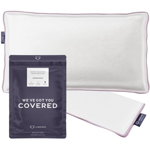 Lincove 100% Cotton Sateen Pillow Protector Cover - Zipper Pillow Cover - 500 Thread Count Luxury Cotton - Zippered Dust Pillow Protector Bed Pillow Case, King Size, 20”x36” – 2 Pack