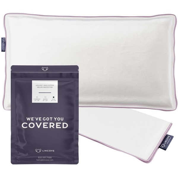 Lincove 100% Cotton Sateen Pillow Protector Cover - Zipper Pillow Cover - 500 Thread Count Luxury Cotton - Zippered Dust Pillow Protector Bed Pillow Case, King Size, 20”x36” – 2 Pack