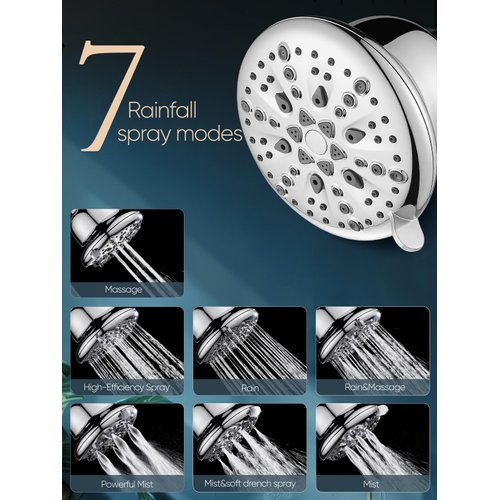 Cobbe Filtered Shower Head, 7 Modes High Pressure Shower Heads - 16 Stage Shower Head Filter for Hard Water for Remove Chlorine and Harmful Substances (Luxury Polished Chrome, 5 Inch Round)
