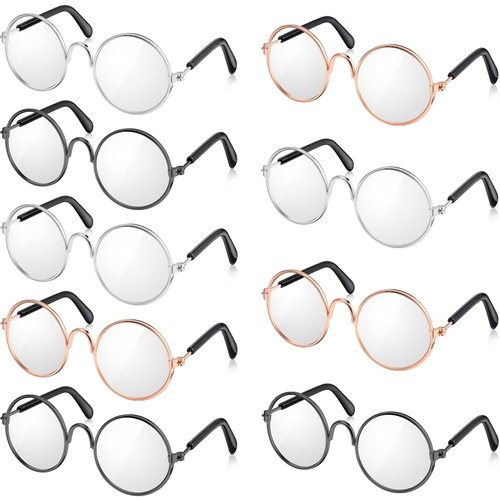 9 Pairs Doll Glasses Metal Wire Rim Clear Lens Eyewear Fabric Doll Dress Up Eyeglasses Mini Dolls Costume Accessories for 8 Inch Doll and Plush(9 Pcs 3.74 Inch, Fits for 18 Inch Doll and Dog)