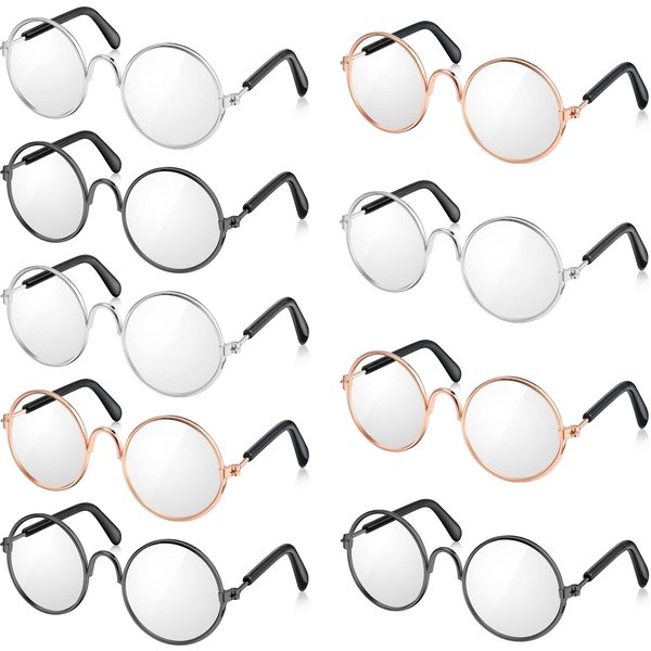 9 Pairs Doll Glasses Metal Wire Rim Clear Lens Eyewear Fabric Doll Dress Up Eyeglasses Mini Dolls Costume Accessories for 8 Inch Doll and Plush(9 Pcs 3.74 Inch, Fits for 18 Inch Doll and Dog)