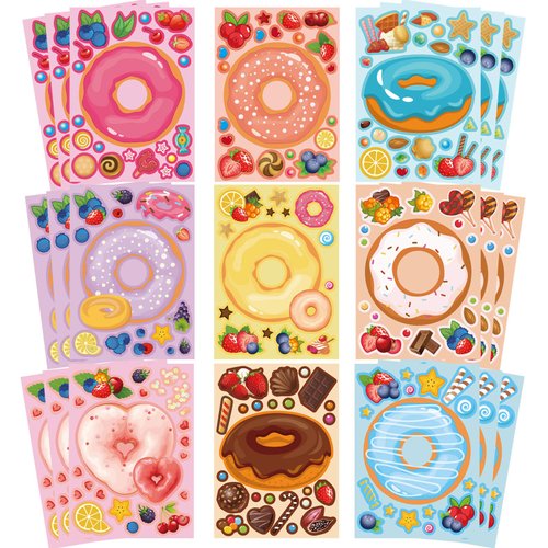 27 Sheets Make a Face Donut Stickers for Kids Make Your Own Dessert Stickers Mix and Match Sweets and Treats Fruit,Donut Themed Birthday Gifts DIY Art Crafts Donut Party Favors Supplies Decorations