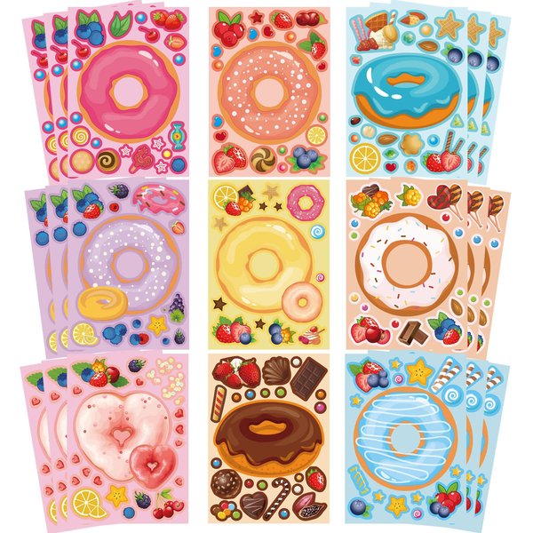 27 Sheets Make a Face Donut Stickers for Kids Make Your Own Dessert Stickers Mix and Match Sweets and Treats Fruit,Donut Themed Birthday Gifts DIY Art Crafts Donut Party Favors Supplies Decorations