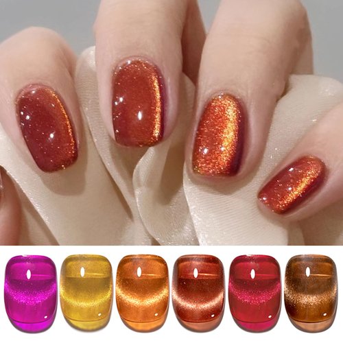 BORN PRERTTY Magnetic Gel Polish Set Amber Crystal Auroras Cat Magnetic Eye Gel Nail Polish Jelly Transparent LED Gel Nail Art Manicure Kit 6PCS 10ML
