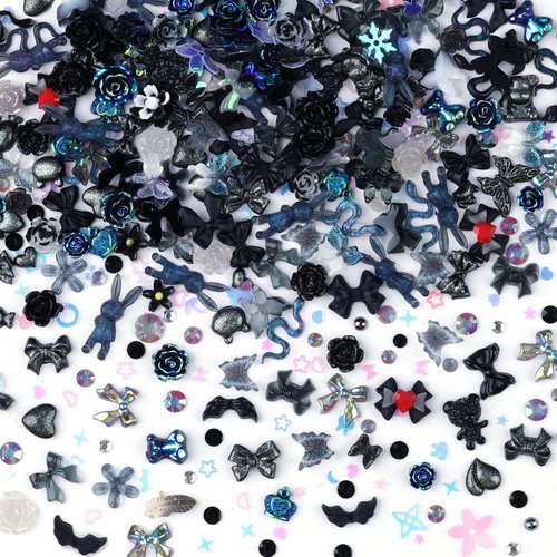 Umillars 300pcs Nail Art Charms Kit, 100pcs Resin Nail Charms with 100 pcs Mixed Style Flatback Rhinestones Pearls and 100pcs Nail Sequins for Nail Art Designs DIY Accessories Craft
