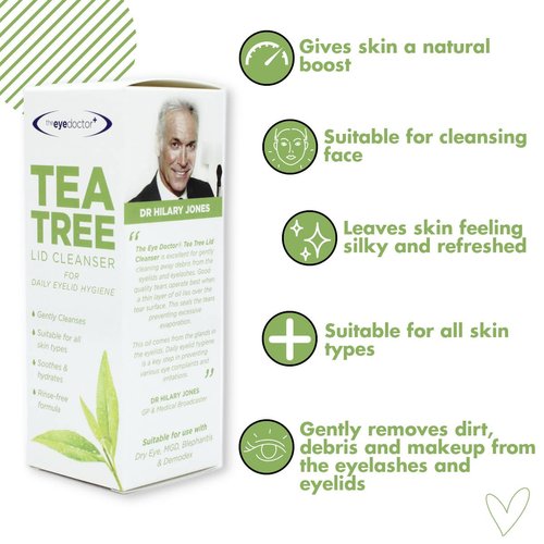 The Eye Doctor Tea Tree Lid Cleanser 100ml – Daily Eyelid Hygiene Remove Debris & Make-up Eyelid Eyelashes – Suitable for Sensitive Eyes – Contains Tea Tree Oil Argan Oil Coconut Oil & Micellar Water
