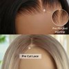 QDBOWIN 16" Wear Go Glueless Highlight Brown Lace Front Wig Natural Straight Glueless Ombre Brown Mixed Blonde 5x6 Synthetic Wigs