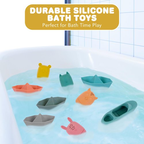 ArtCreativity Silicone Bath Toys for Babies - Set of 9 Mold Free Bath Toys - Bathtub Toys with 4 Animal, 4 Boat, and 1 Speedboat Design - Easy to Clean Bath Toys for Babies 6-18 Months