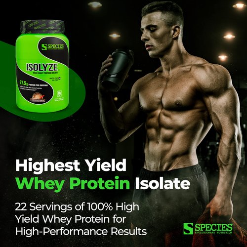 Species Nutrition Isolyze Whey Protein Powder, 100% Whey Isolate Protein, Whey Protein for Muscle Building, 27.5g Protein Per Scoop, No Sugar & Low Fat Protein (Chocolate Milk, 22 Servings)