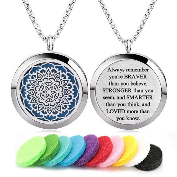 Aromatherapy Essential Oil Diffuser Necklace 316L Stainless Steel Locket Pendant with 24 Inch Chain (Sunflower)