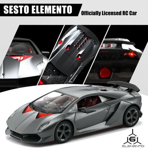GUOKAI Remote Control Car, 1/24 Scale RC Sport Racing Toy Car, Compatible with Lamborghini Sesto Elemento Model Vehicle for Boys Girls Gray
