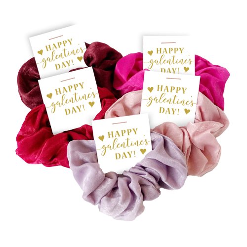 Galentine's Day Hair Scrunchies Party Favors, Unique Galentine Gift for Friends Girls Women, Supplies Decorations (Gold Tone - 5 Pack)