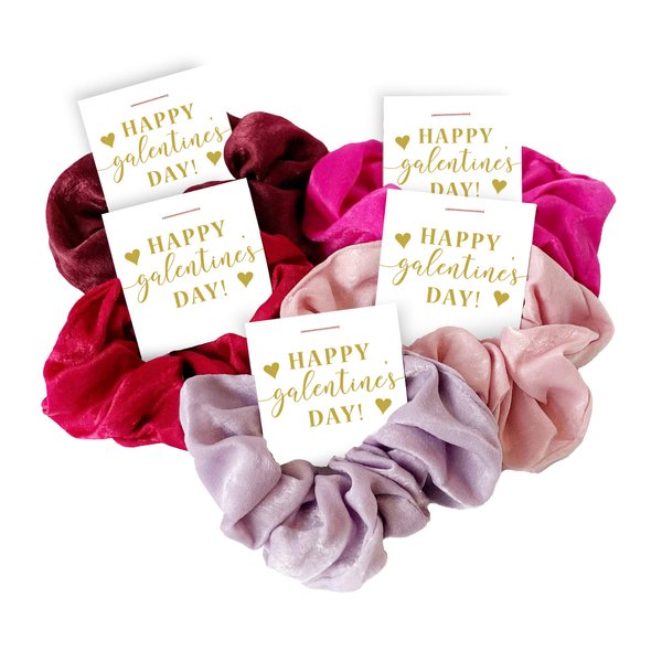Galentine's Day Hair Scrunchies Party Favors, Unique Galentine Gift for Friends Girls Women, Supplies Decorations (Gold Tone - 5 Pack)