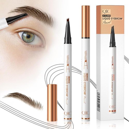 2 Pcs Microblading Eyebrow Pen, 2024 Upgraded 3D Waterproof 4-Tip Eyebrow Pencil, Natural Makeup Long-Lasting Fine Stroke Magic Eyebrow Pencil for Women Stay on All Day (2 Dark Brown)