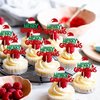Rsstarxi 24 Pack Merry Christmas Cupcake Toppers Red Green Glitter Santa Hat Merry Christmas Cupcake Picks for Christmas Theme Xmas Holiday Kids Birthday Party Cake Decorations Supplies